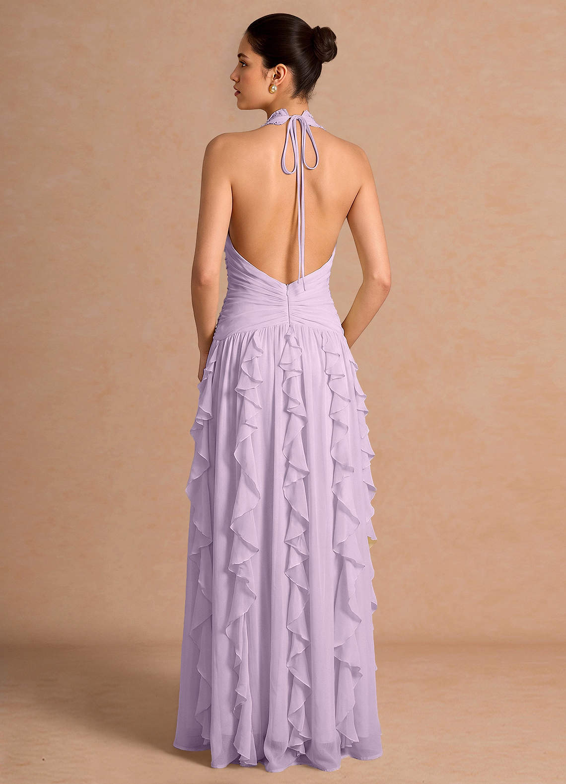 Sylvie A-Line V-Neck Chiffon Evening Dress in Frosted Lilac
