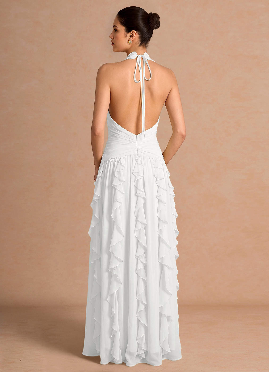 Sylvie A-Line V-Neck Chiffon Evening Dress in White