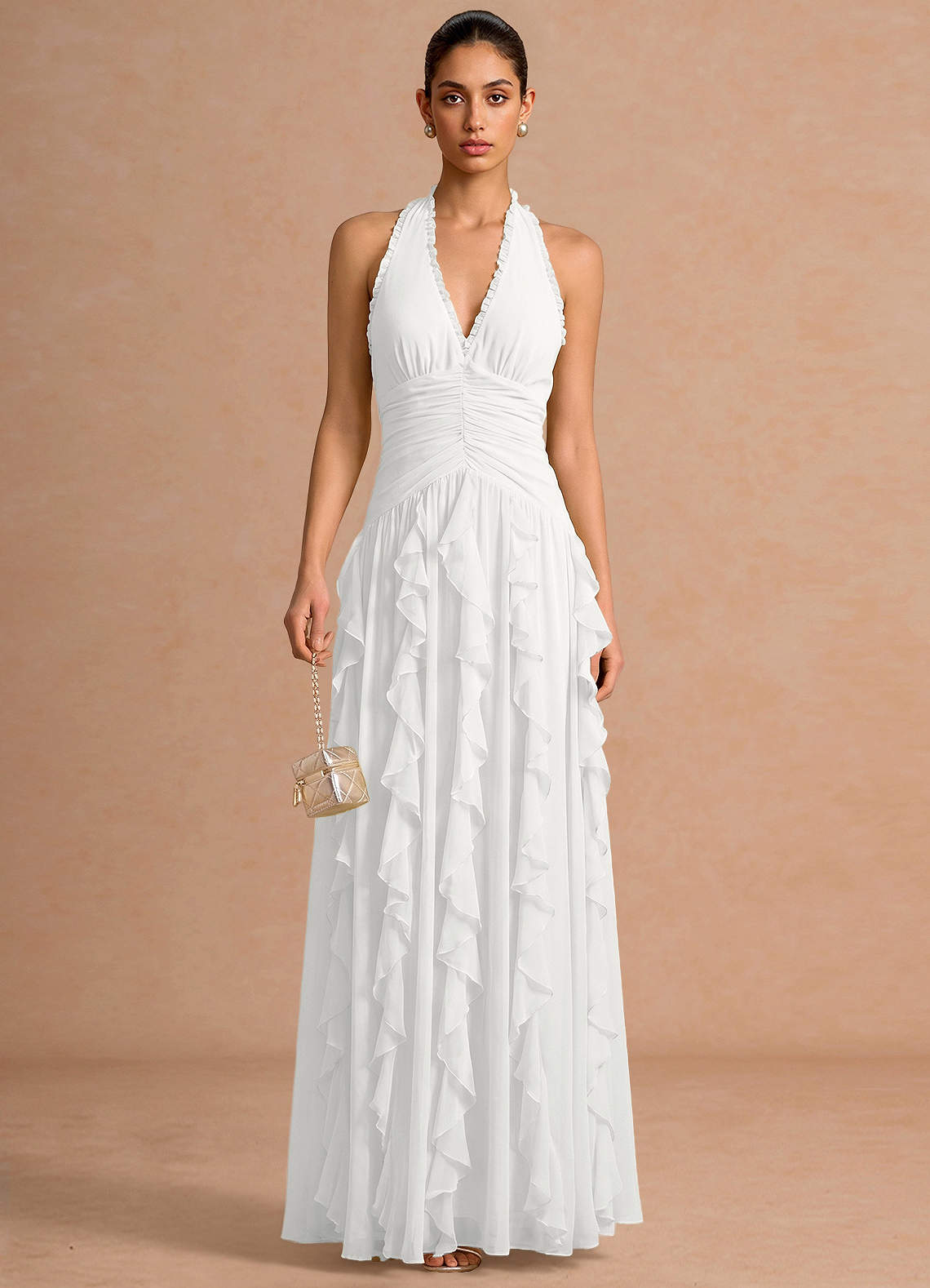 Sylvie A-Line V-Neck Chiffon Evening Dress in Pastel Yellow