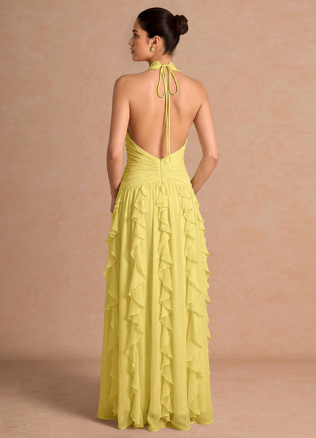 Sylvie A-Line V-Neck Chiffon Evening Dress in Pastel Yellow