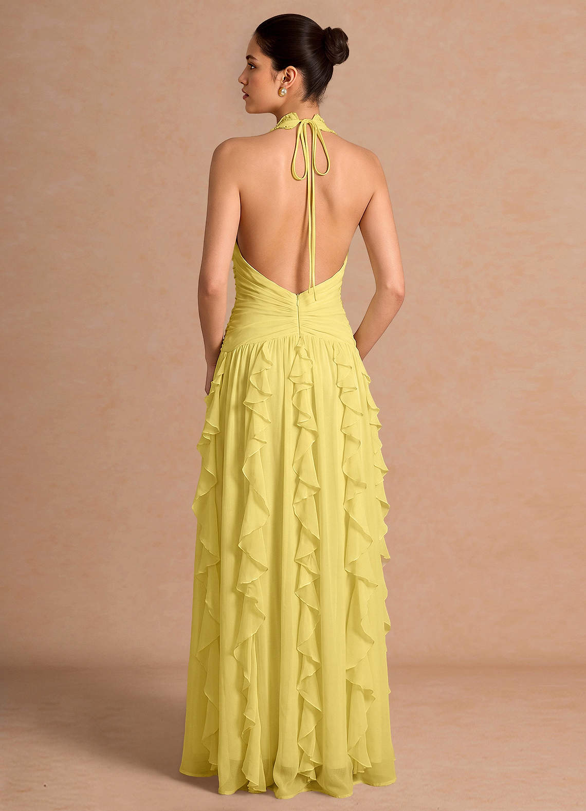 Sylvie A-Line V-Neck Chiffon Evening Dress in Pastel Yellow