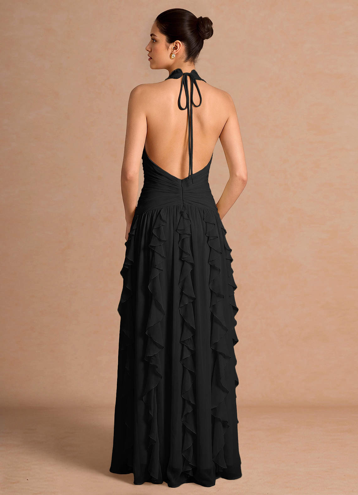 Sylvie A-Line V-Neck Chiffon Evening Dress in black