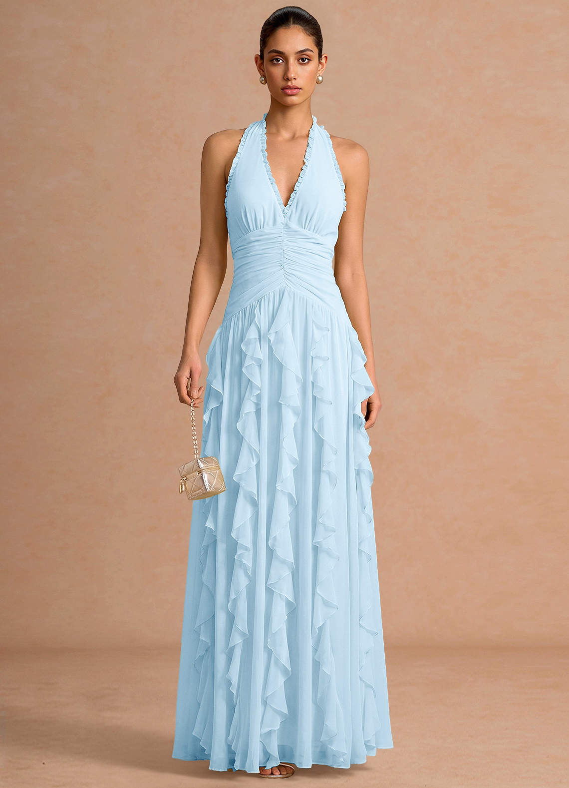 Sylvie A-Line V-Neck Chiffon Evening Dress in Pastel Yellow