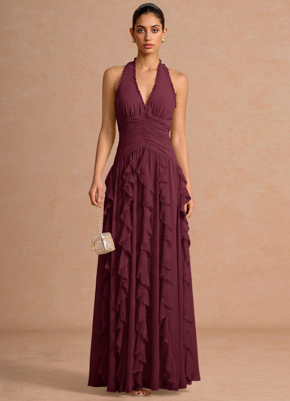 Sylvie A-Line V-Neck Chiffon Evening Dress in Pastel Yellow