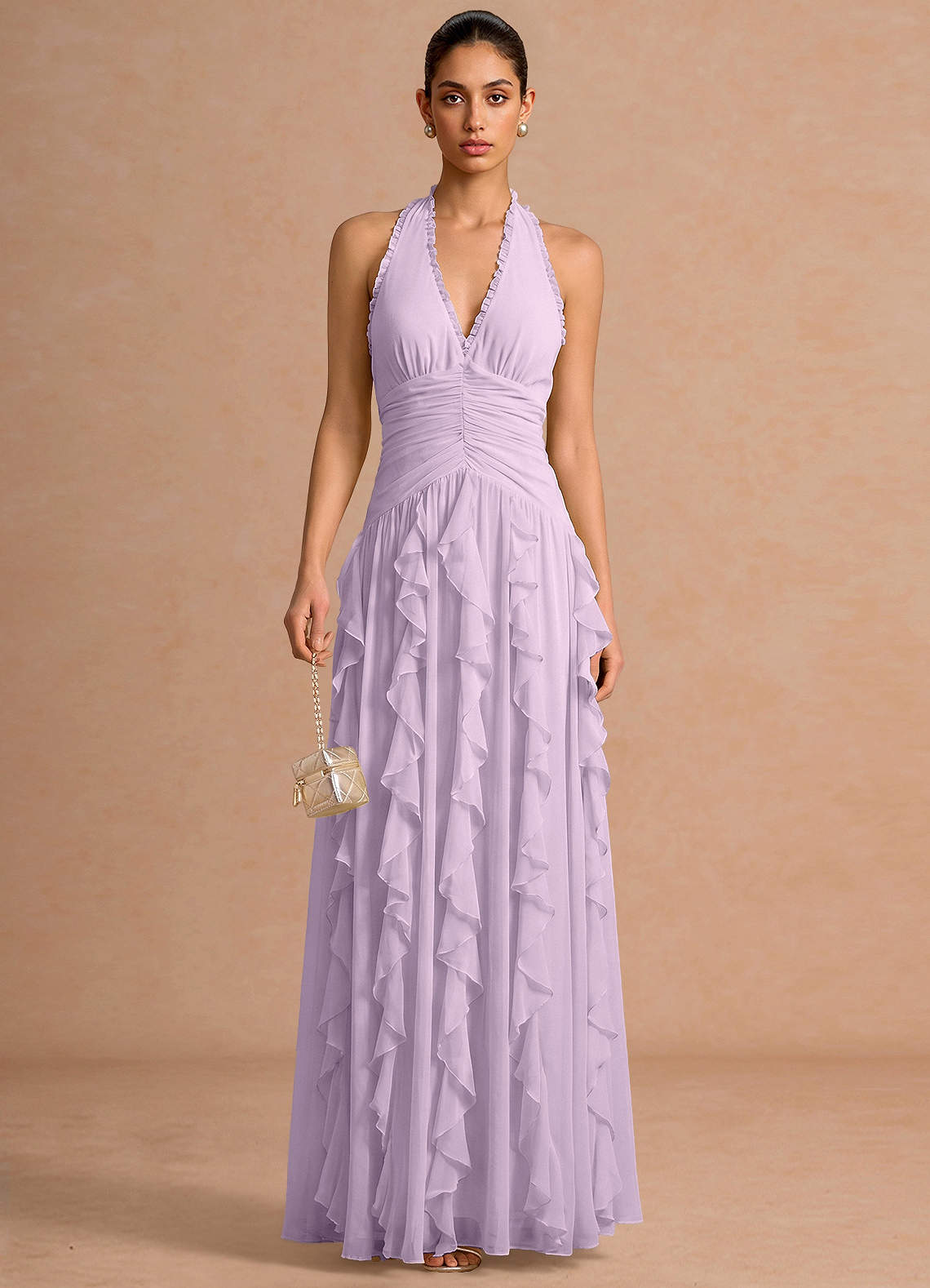 Sylvie A-Line V-Neck Chiffon Evening Dress in Pastel Yellow