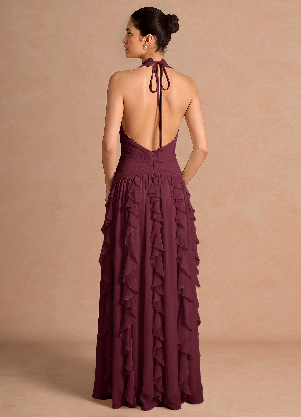 Sylvie A-Line V-Neck Chiffon Evening Dress in Wine