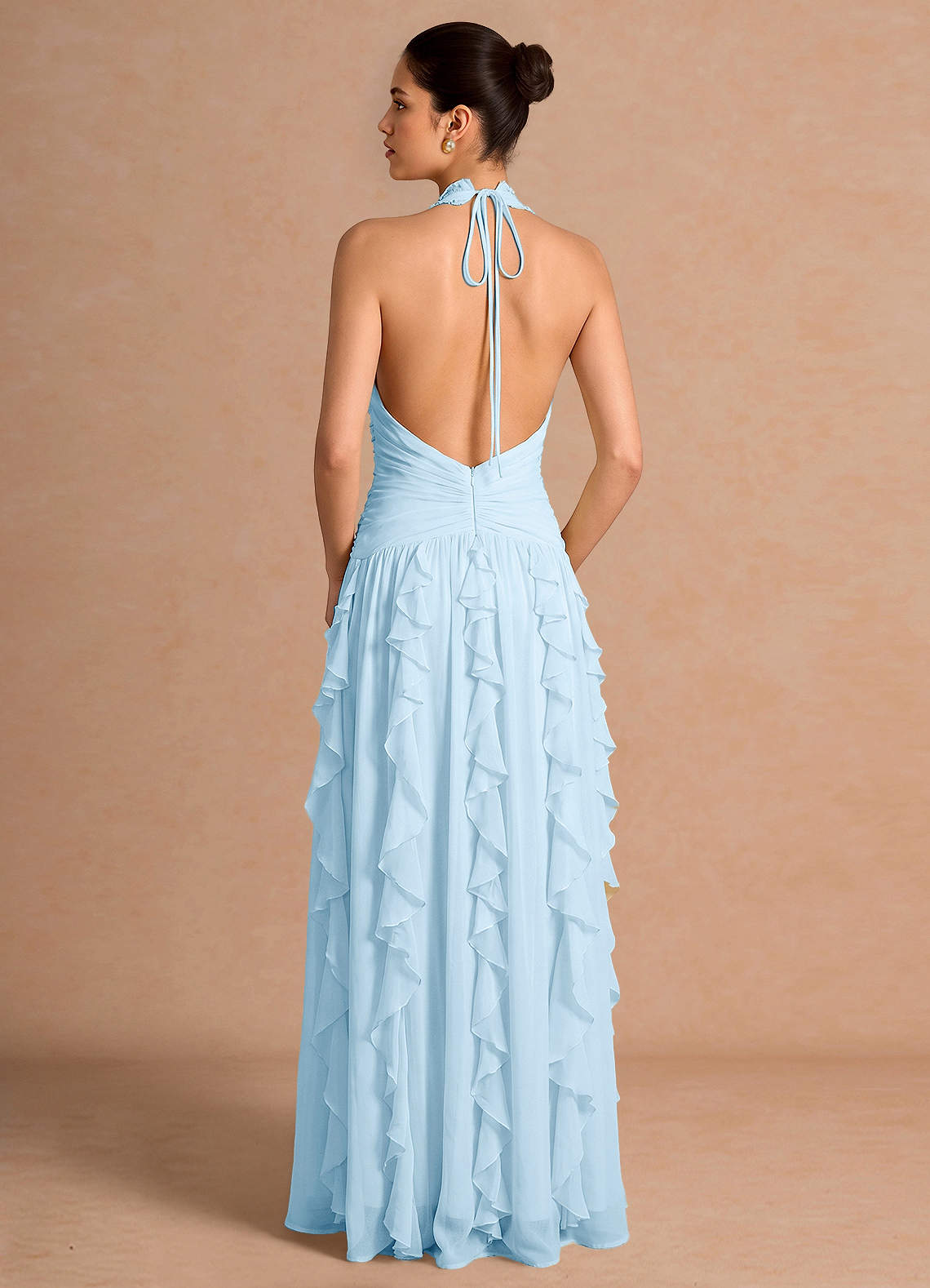 Sylvie A-Line V-Neck Chiffon Evening Dress in Sky Blue