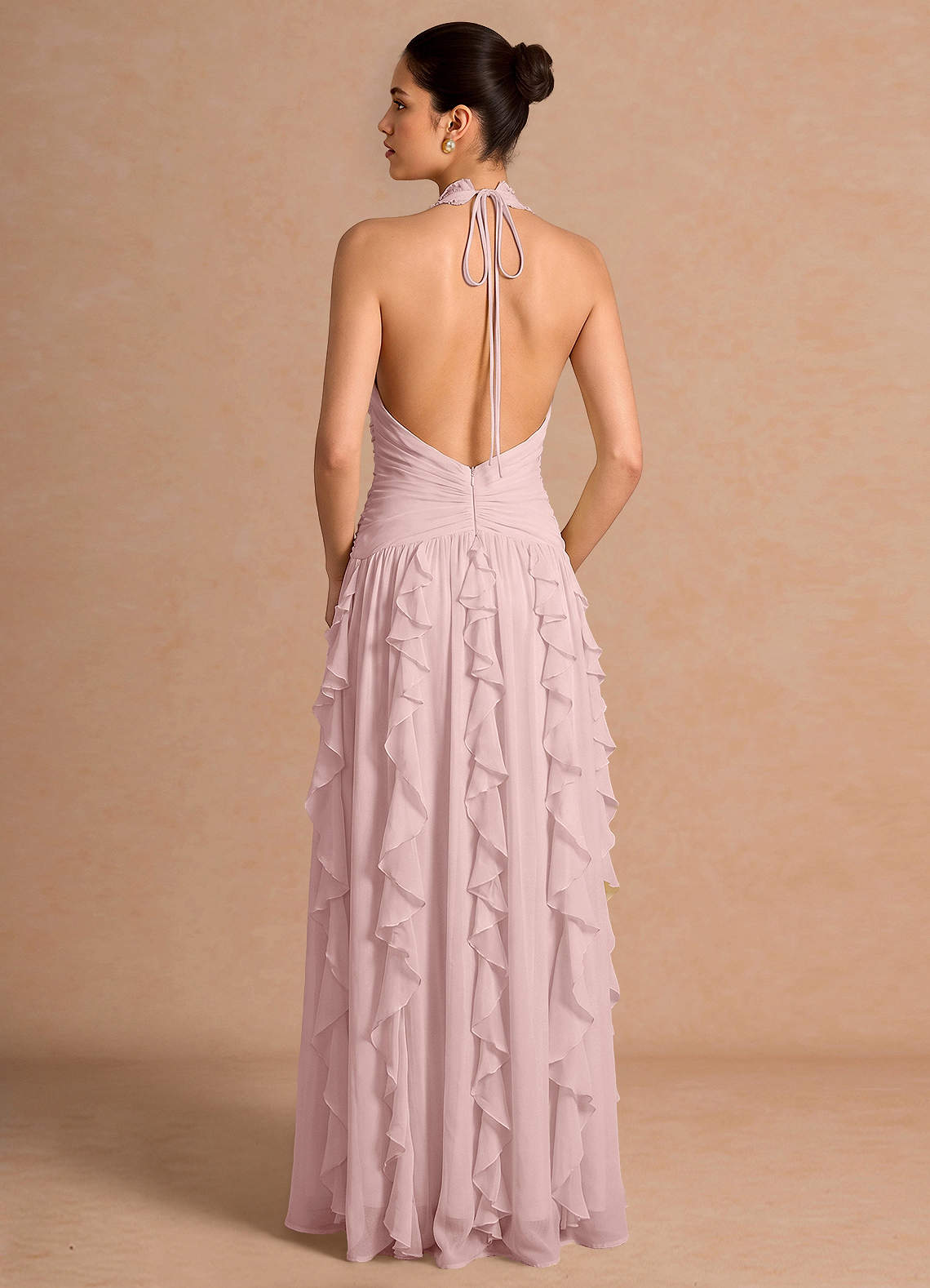 Sylvie A-Line V-Neck Chiffon Evening Dress in Powder Pink