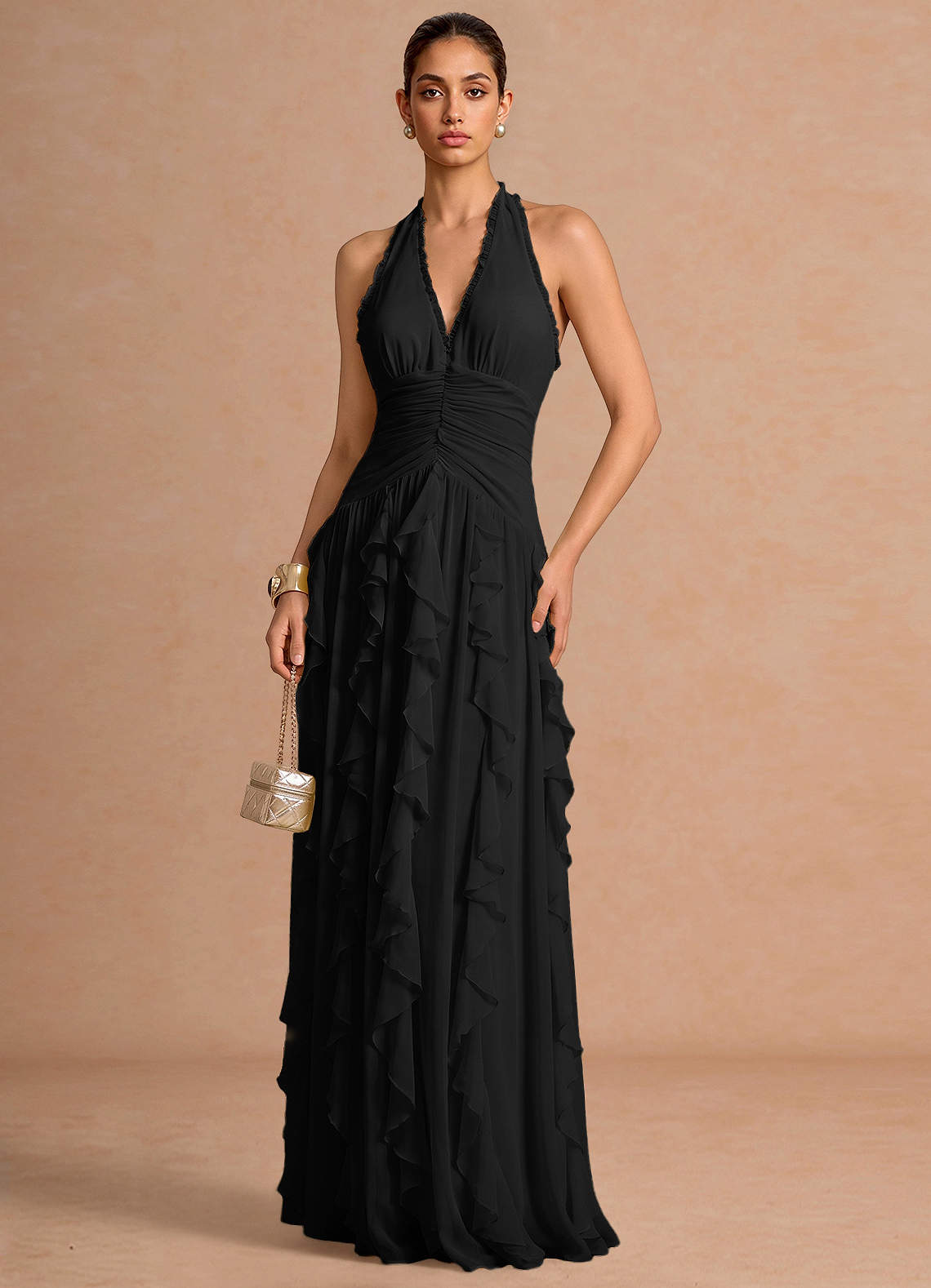 Sylvie A-Line V-Neck Chiffon Evening Dress in Pastel Yellow