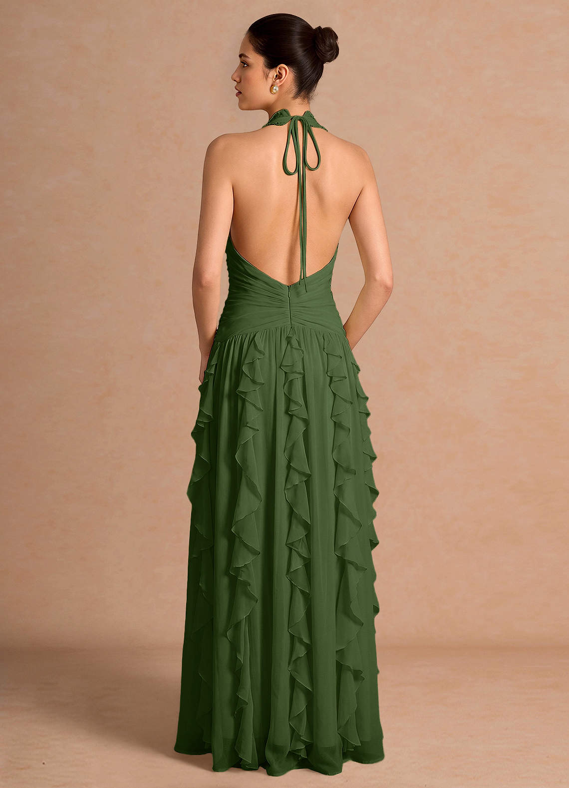 Sylvie A-Line V-Neck Chiffon Evening Dress in Olive