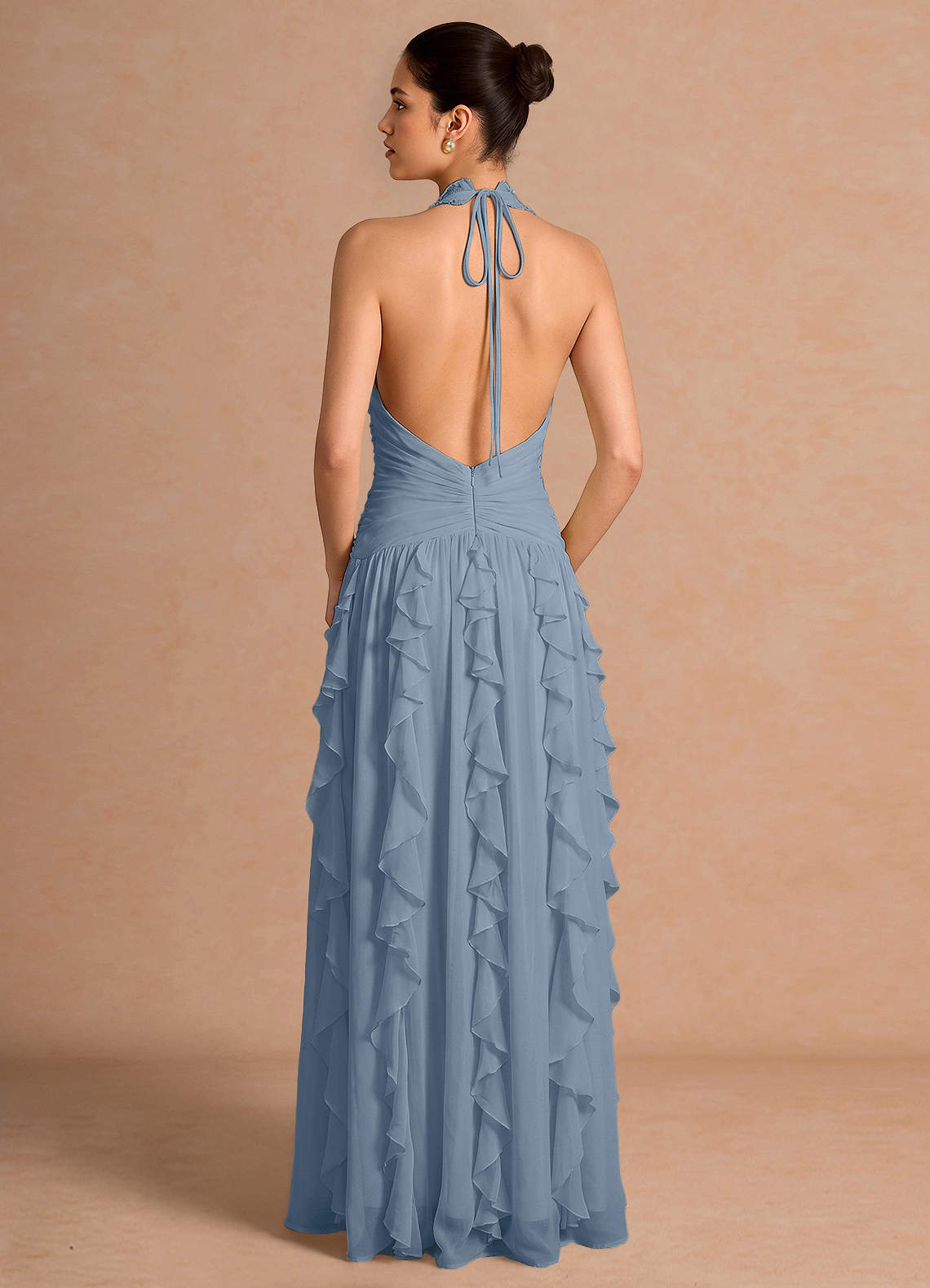 Sylvie A-Line V-Neck Chiffon Evening Dress in Powder Blue