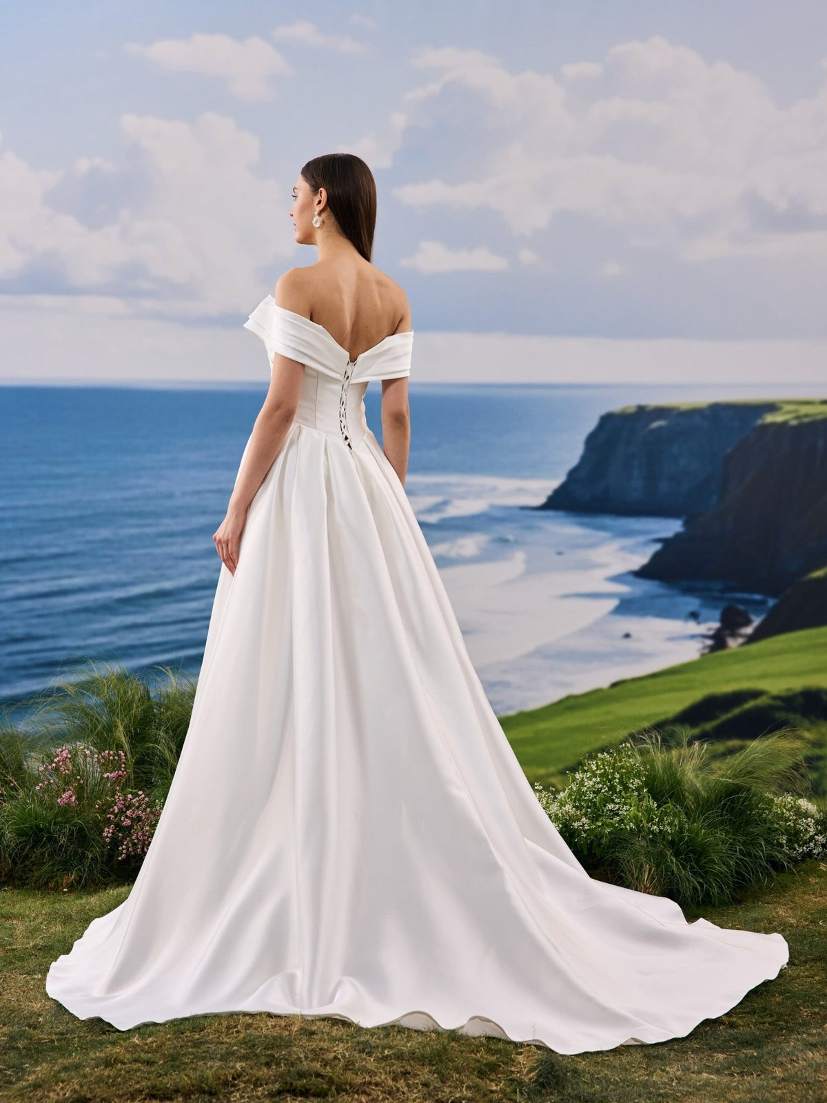 Tavelle satin wedding dress - back view