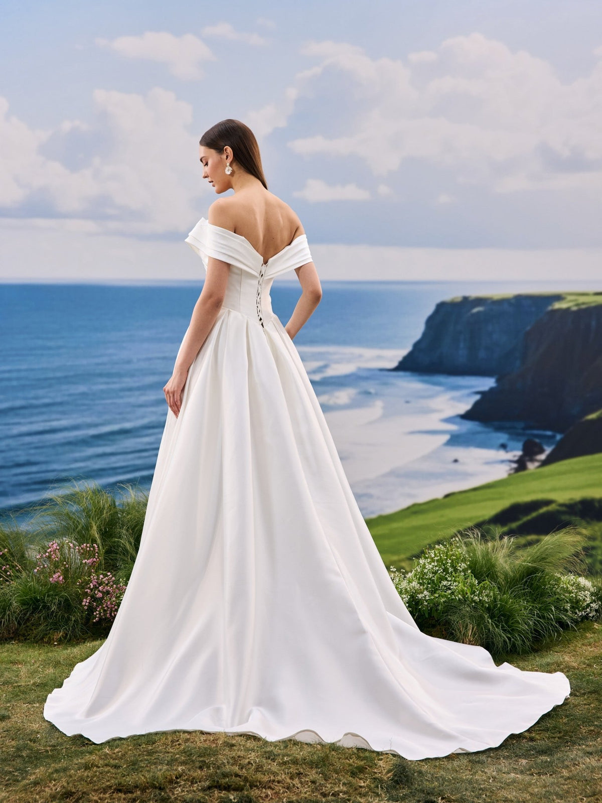 Tavelle satin wedding dress - back view