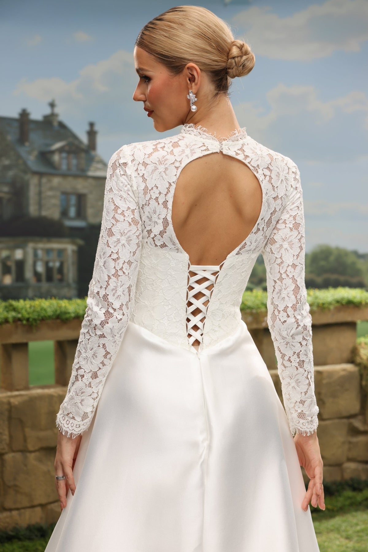Tavia A-Line High-Neck wedding dress — back view