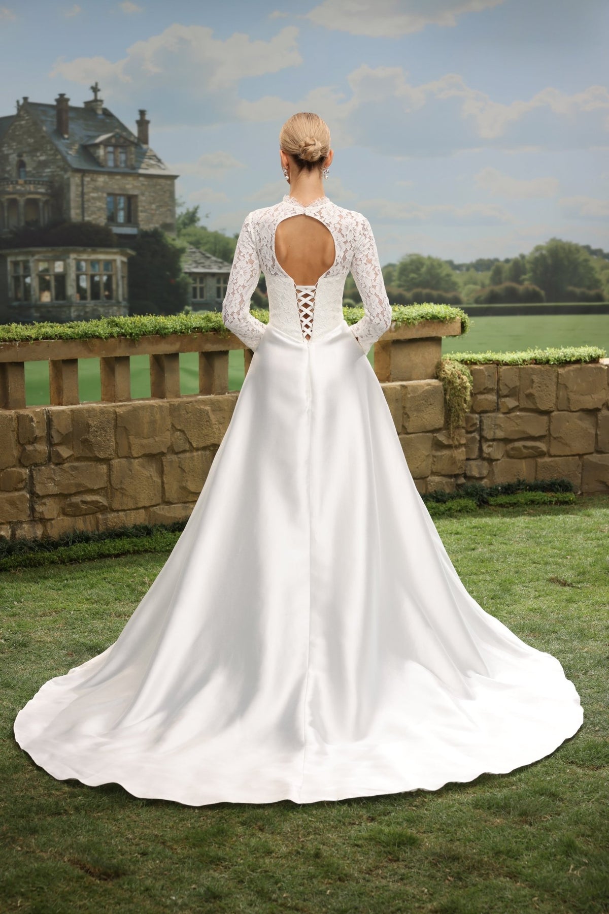 Tavia A-Line High-Neck wedding dress — back view