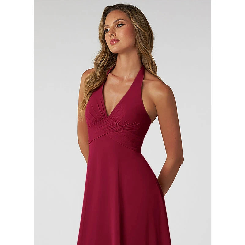 Tessie A-Line V-Neck Chiffon Bridesmaid Dress in Burgundy - additional view 2