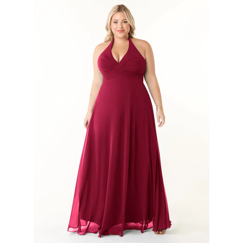 Tessie A-Line V-Neck Chiffon Bridesmaid Dress in Burgundy - additional view 3