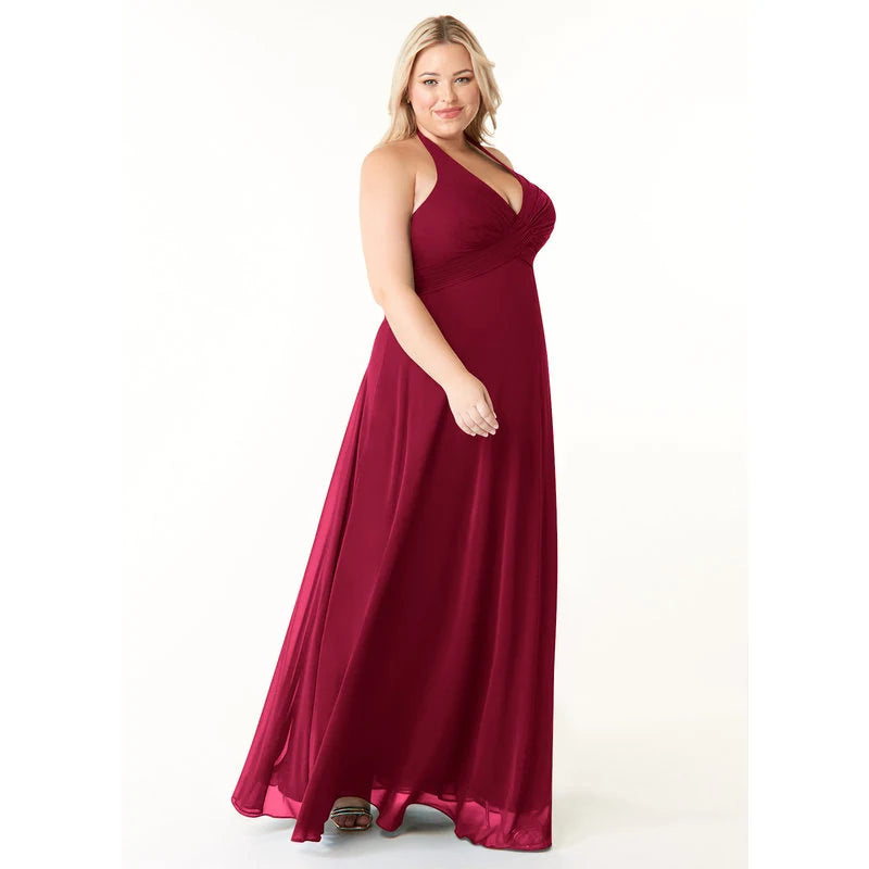 Tessie A-Line V-Neck Chiffon Bridesmaid Dress in Burgundy - additional view 5