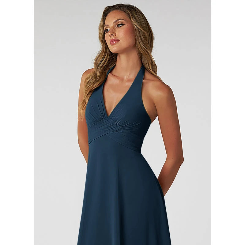 Tessie A-Line V-Neck Chiffon Bridesmaid Dress in Dark Navy - additional view 7