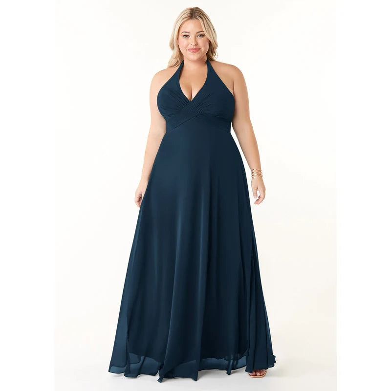 Tessie A-Line V-Neck Chiffon Bridesmaid Dress in Dark Navy - additional view 8