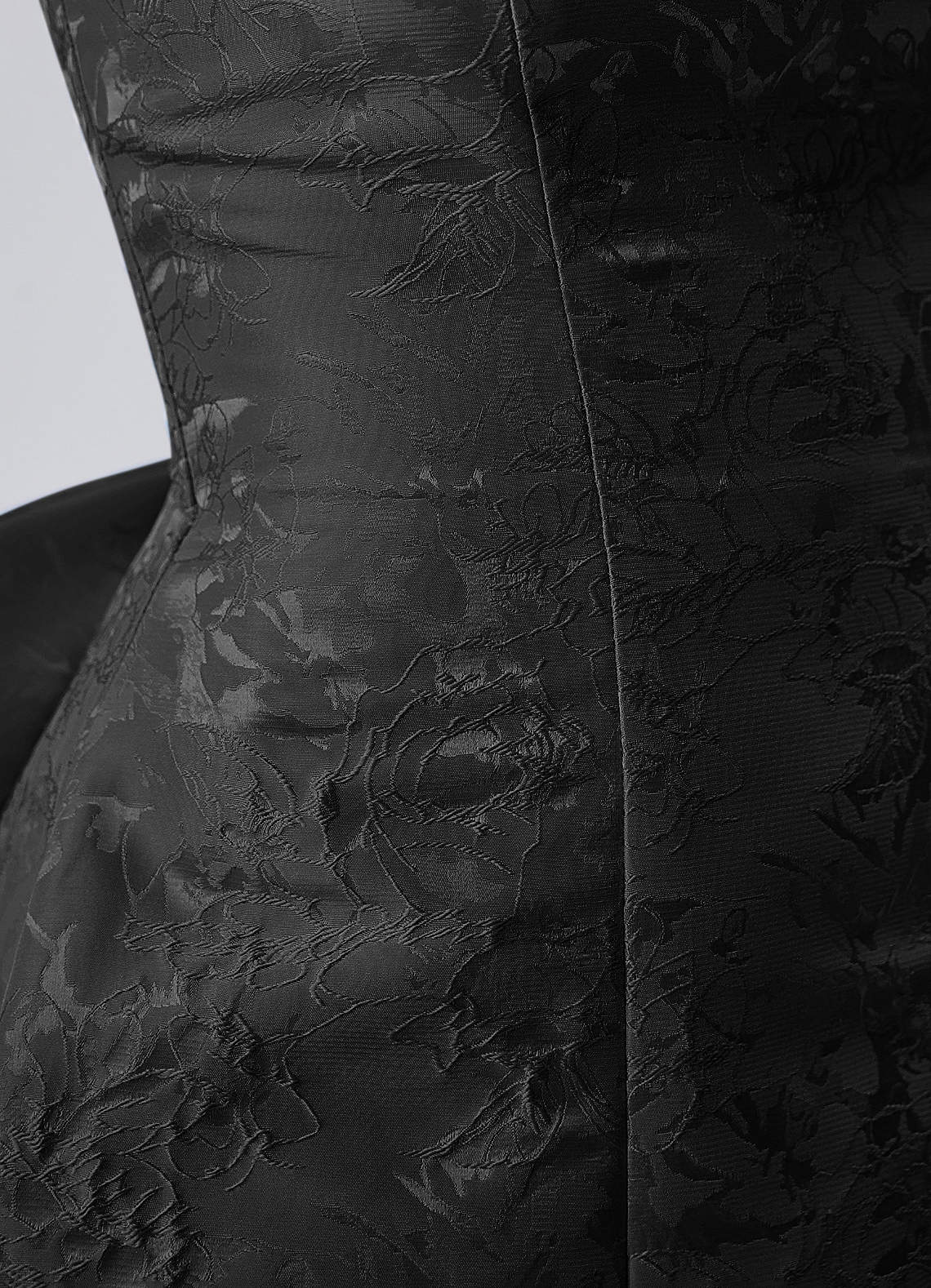 Thalassiana A-Line Square-Neck Floral Jacquard Prom Dress in Black