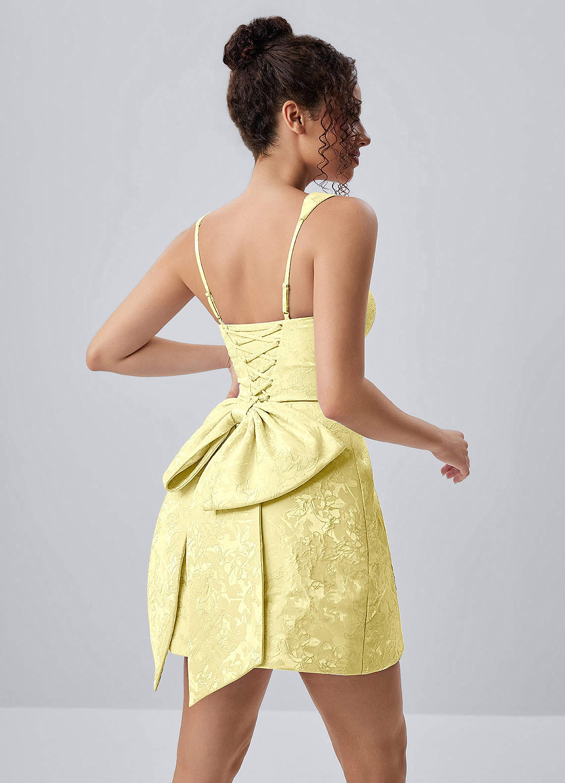 Thalassiana A-Line Square-Neck Floral Jacquard Prom Dress in Yellow