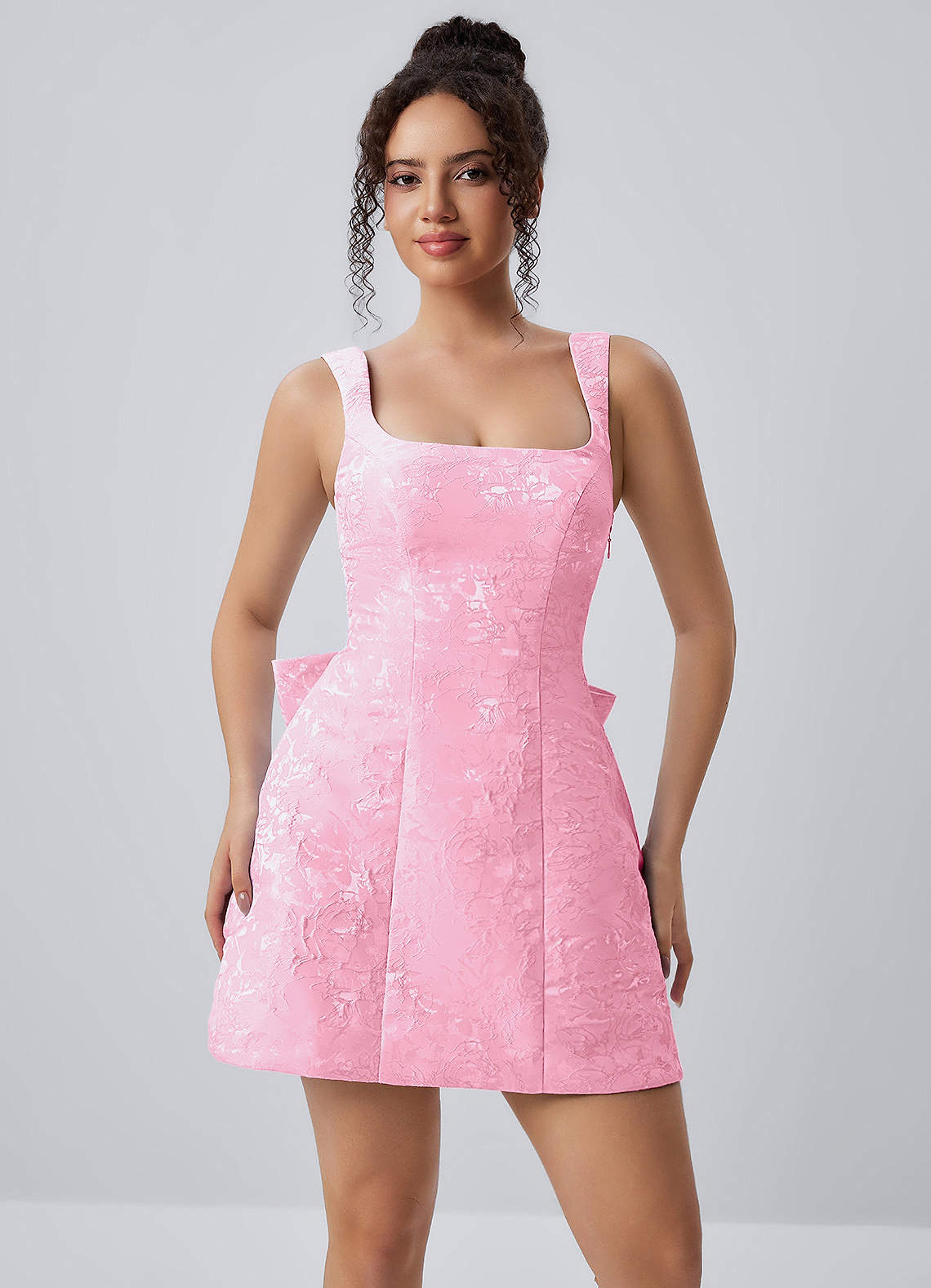 Thalassiana A-Line Square-Neck Floral Jacquard Prom Dress in Sage