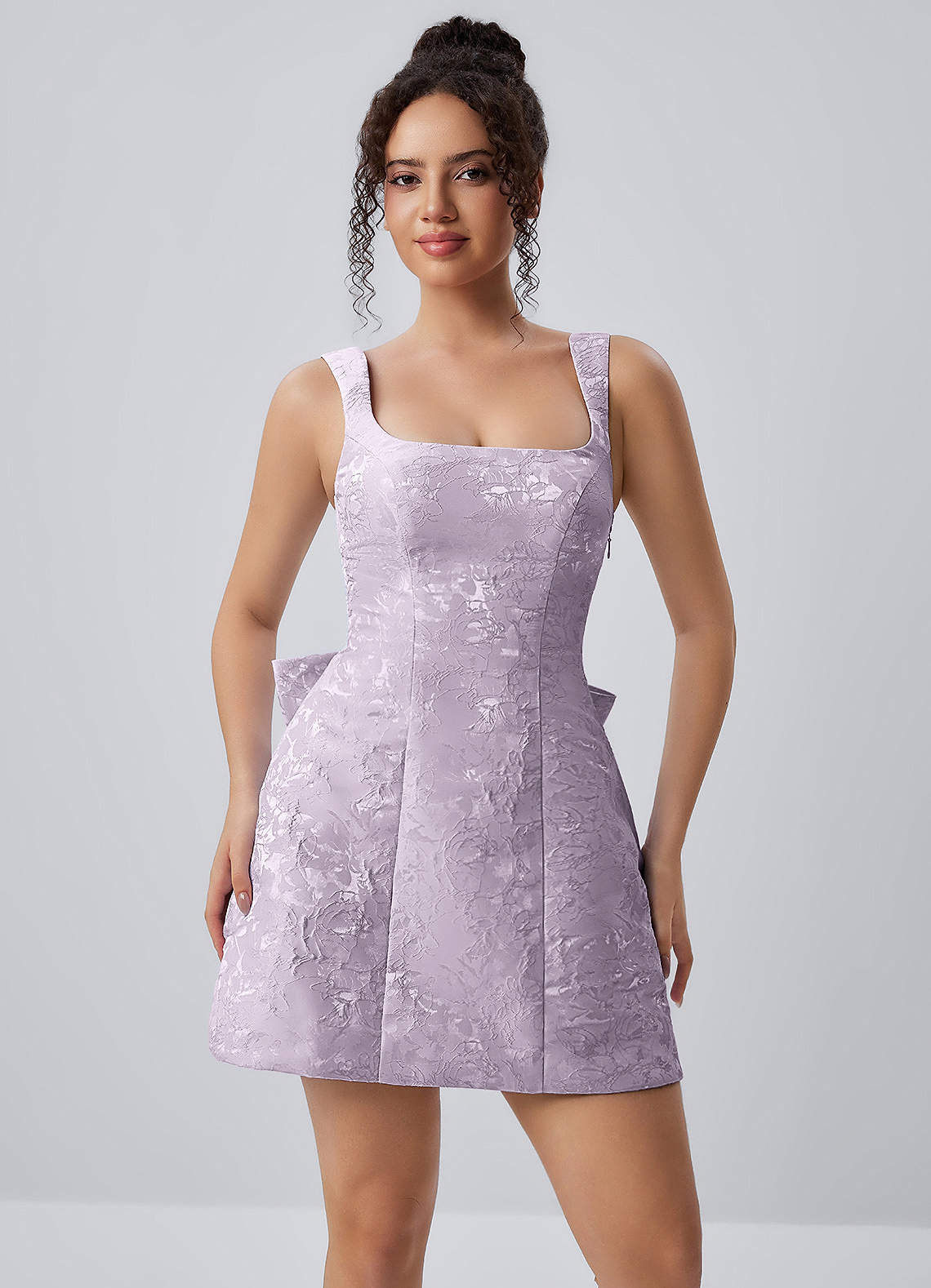 Thalassiana A-Line Square-Neck Floral Jacquard Prom Dress in Sage