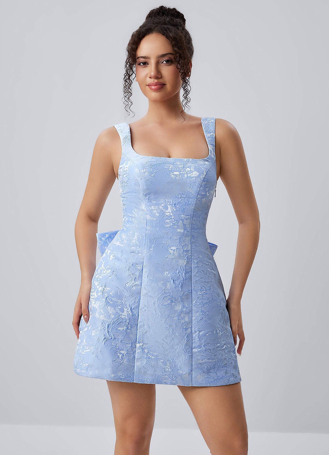 Thalassiana A-Line Square-Neck Floral Jacquard Prom Dress in Sage