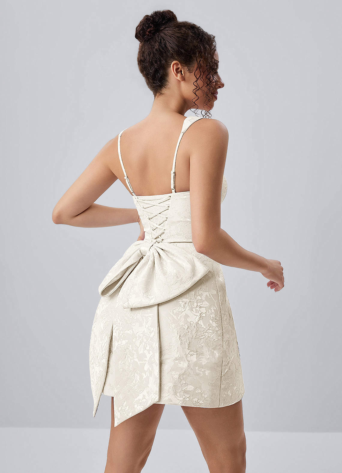 Thalassiana A-Line Square-Neck Floral Jacquard Prom Dress in Cream