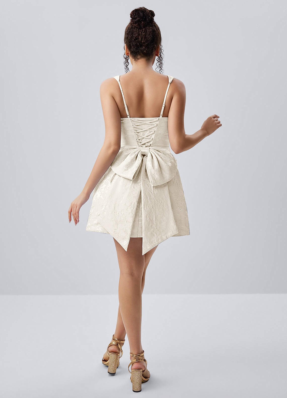 Thalassiana A-Line Square-Neck Floral Jacquard Prom Dress in Cream