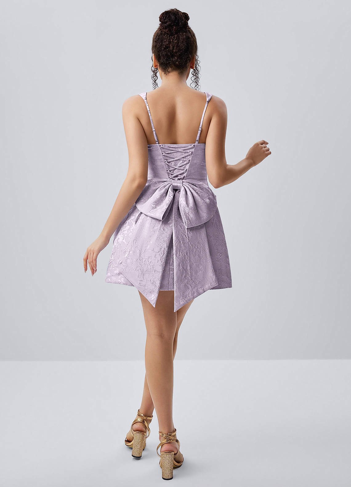 Thalassiana A-Line Square-Neck Floral Jacquard Prom Dress in Light Purple