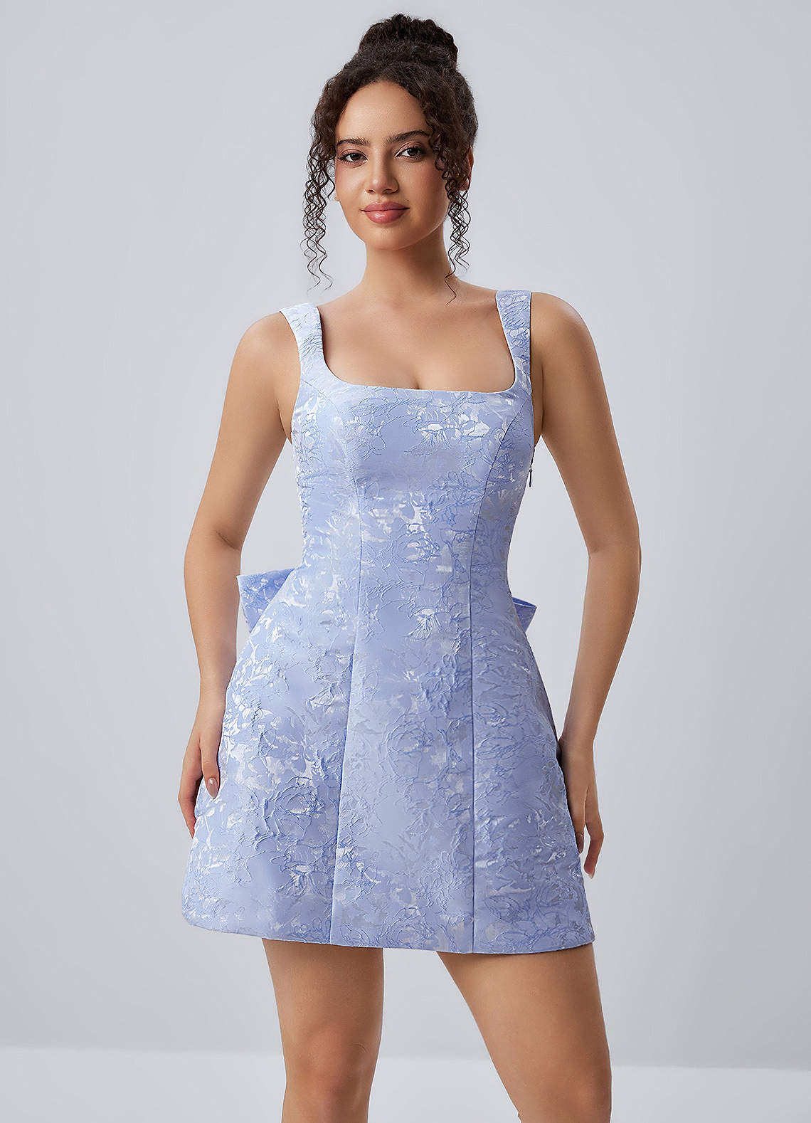 Thalassiana A-Line Square-Neck Floral Jacquard Prom Dress in Sage
