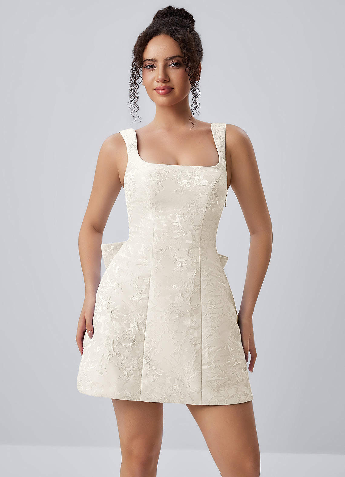 Thalassiana A-Line Square-Neck Floral Jacquard Prom Dress in Sage