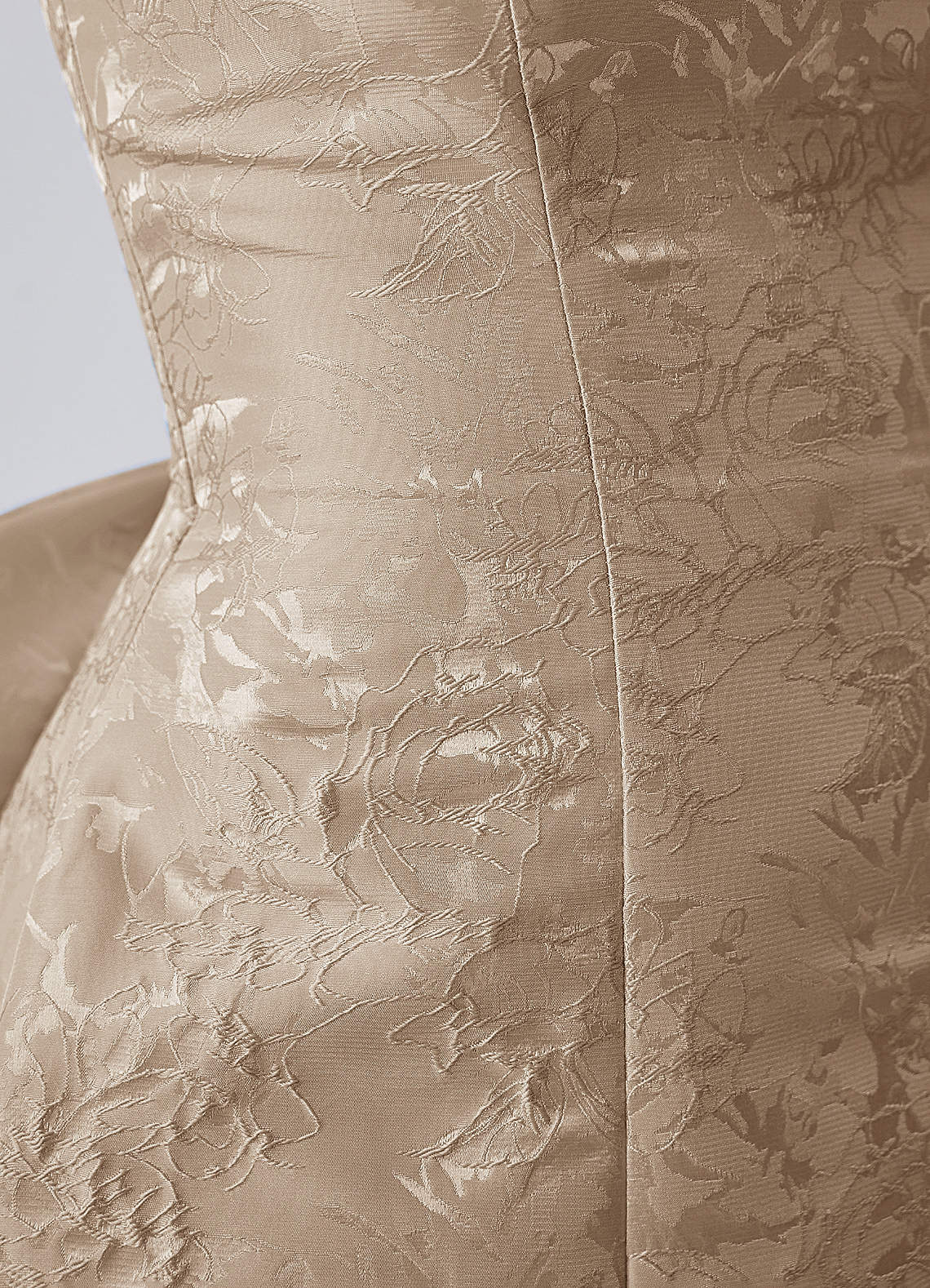 Thalassiana A-Line Square-Neck Floral Jacquard Prom Dress in Light Apricot