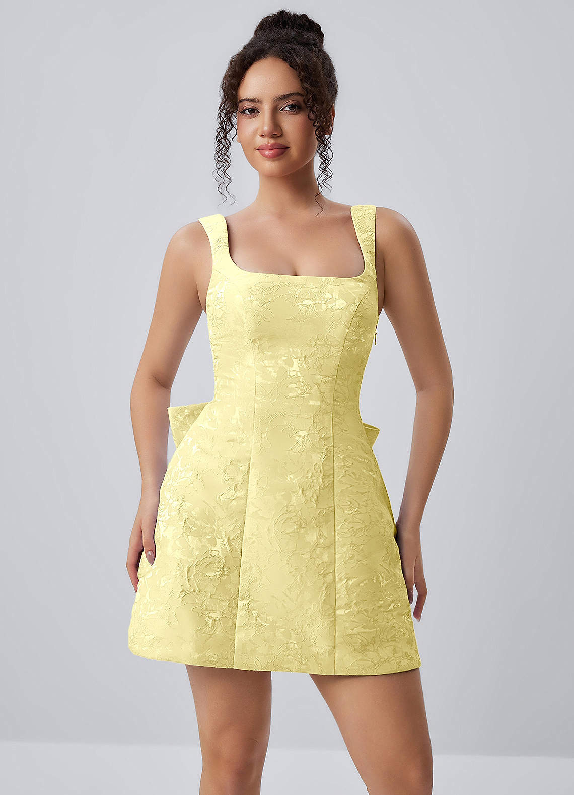 Thalassiana A-Line Square-Neck Floral Jacquard Prom Dress in Sage