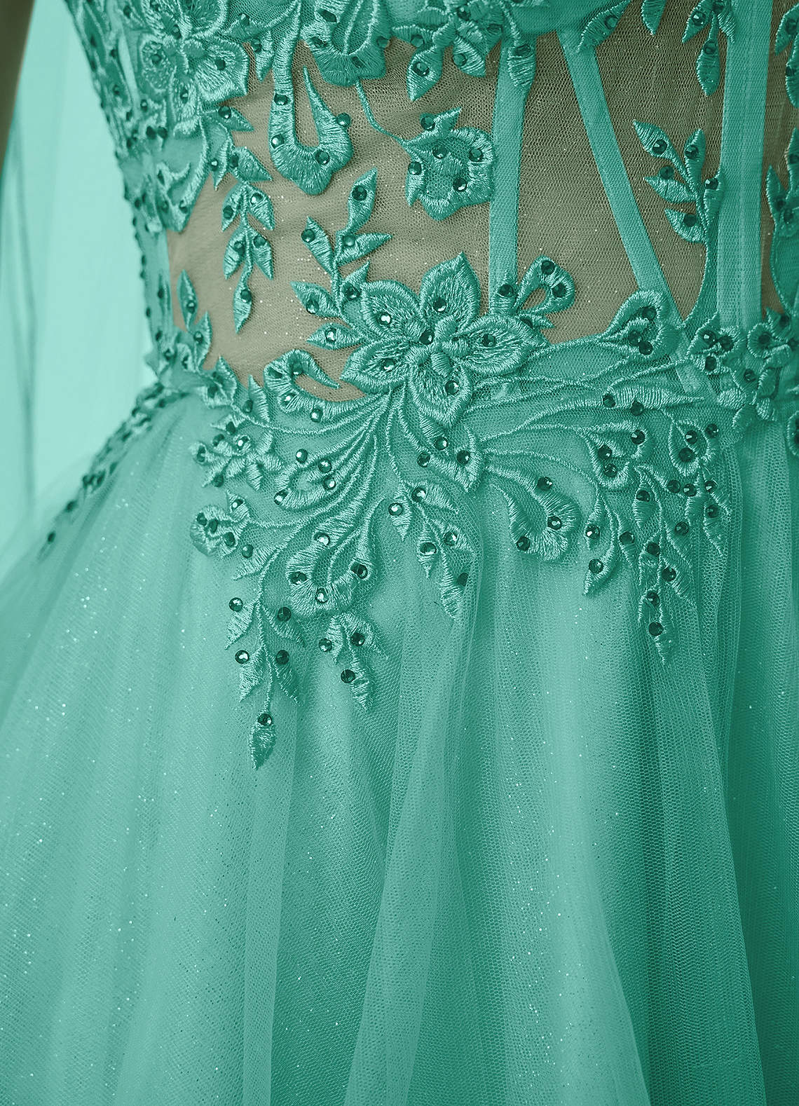 Thalassienne A-Line Mini Corset Glitter Tulle Prom Dress in Light Green
