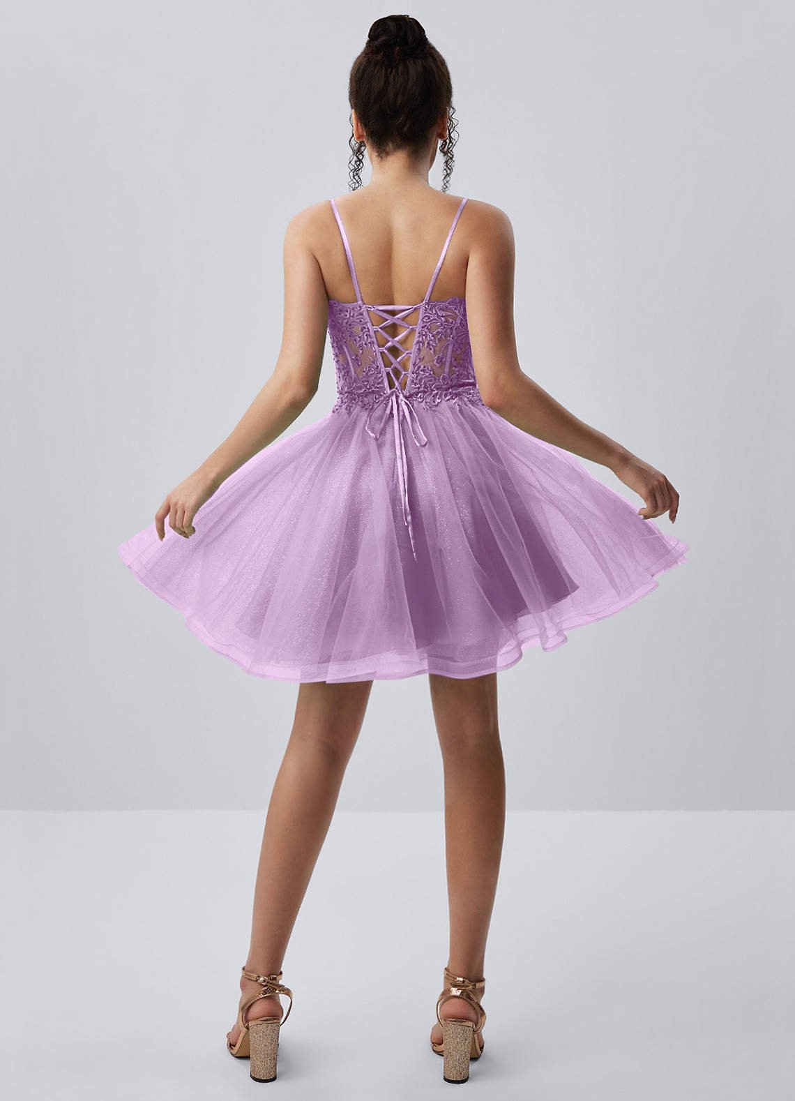 Thalassienne A-Line Mini Corset Glitter Tulle Prom Dress in Purple