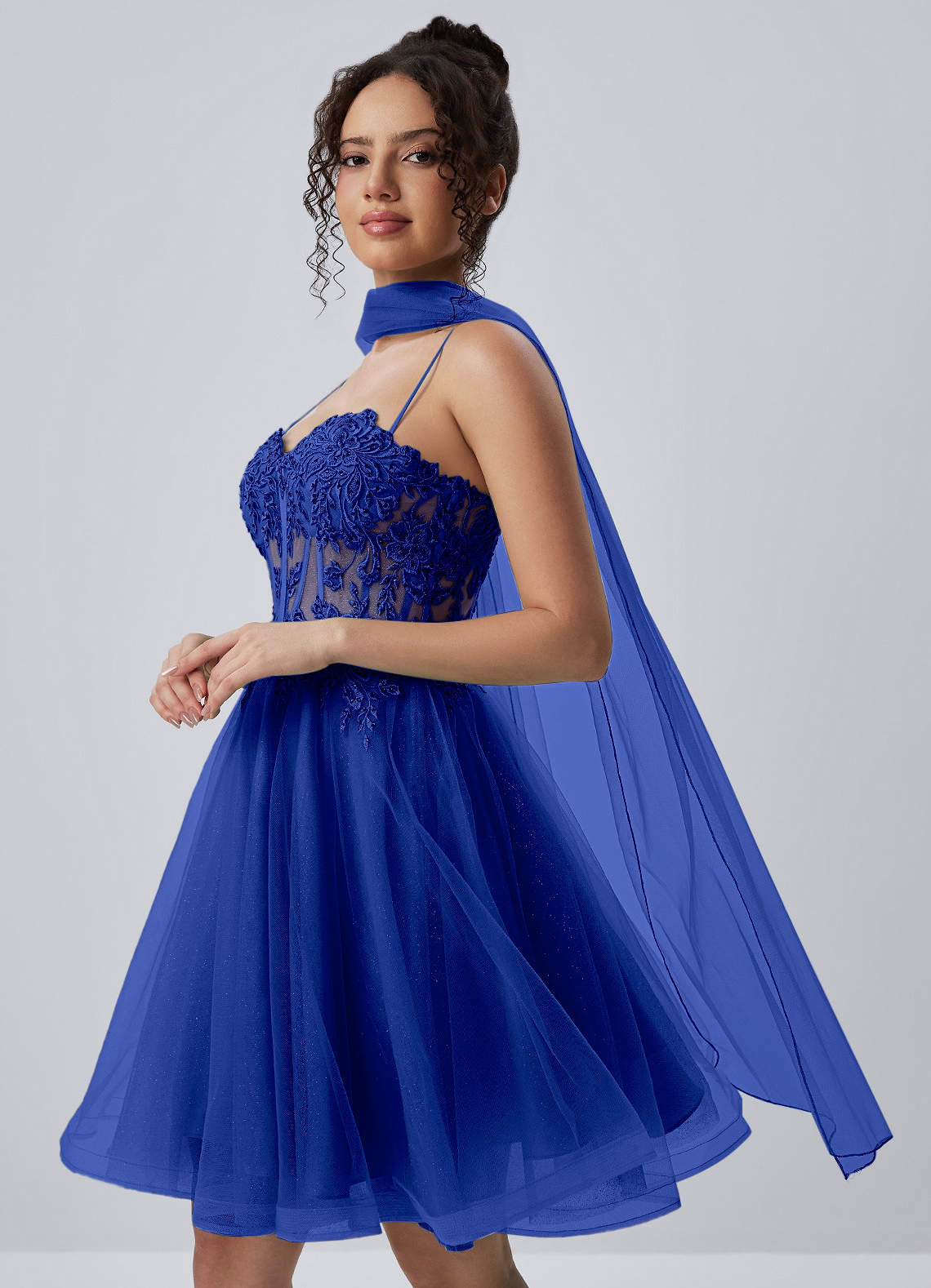 Thalassienne A-Line Mini Corset Glitter Tulle Prom Dress in Royal Blue