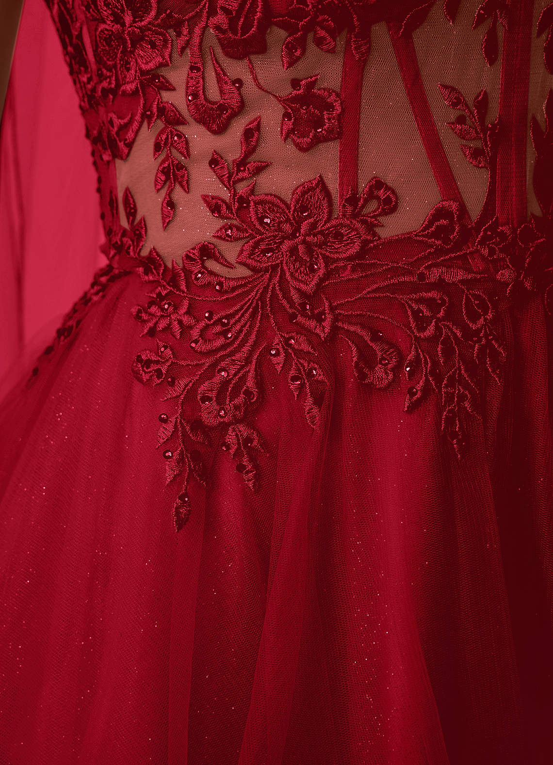 Thalassienne A-Line Mini Corset Glitter Tulle Prom Dress in Red