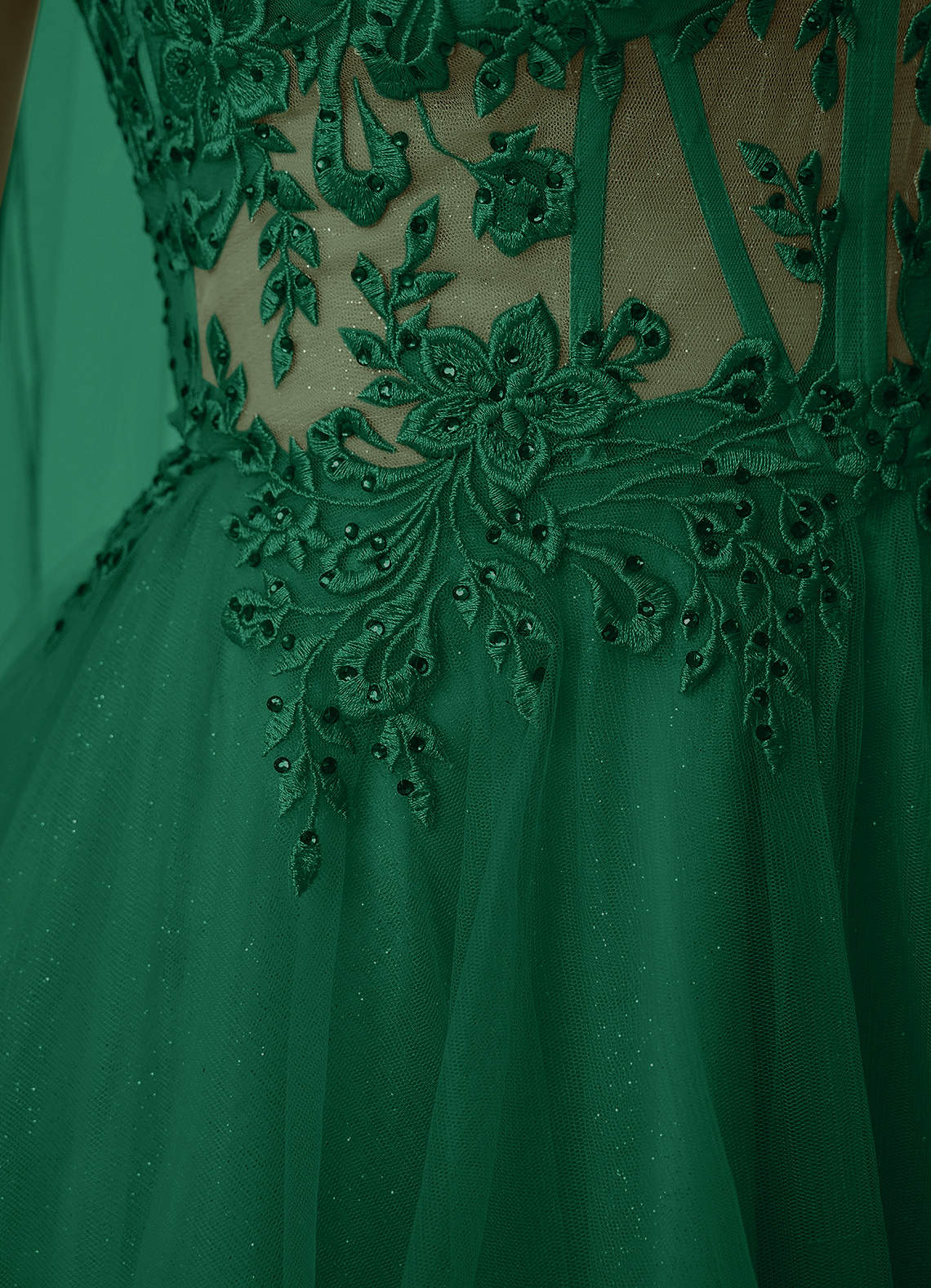Thalassienne A-Line Mini Corset Glitter Tulle Prom Dress in Dark Green