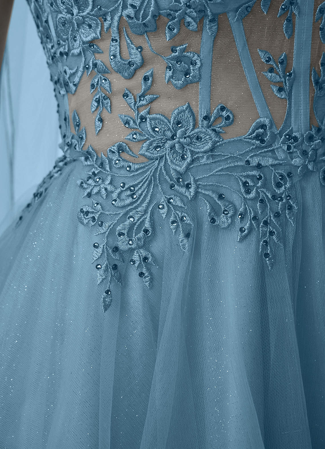 Thalassienne A-Line Mini Corset Glitter Tulle Prom Dress in Sky Blue