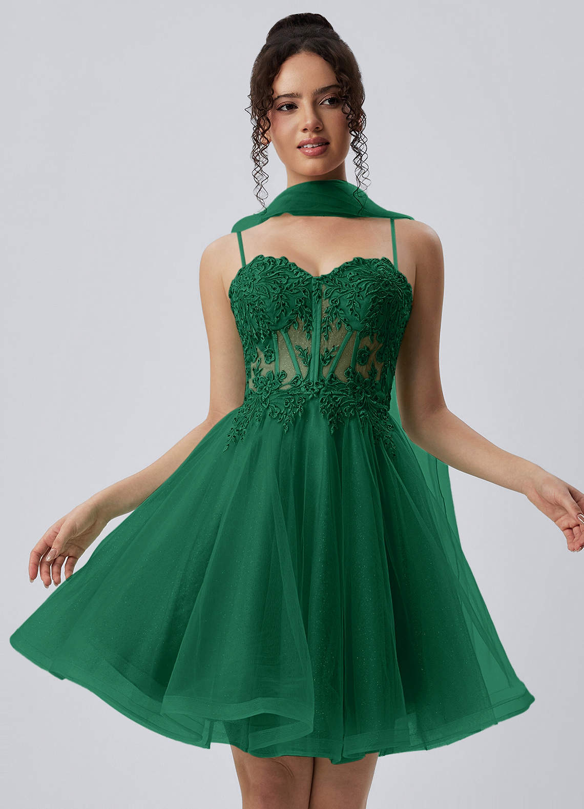 Thalassienne A-Line Mini Corset Glitter Tulle Prom Dress in champagne