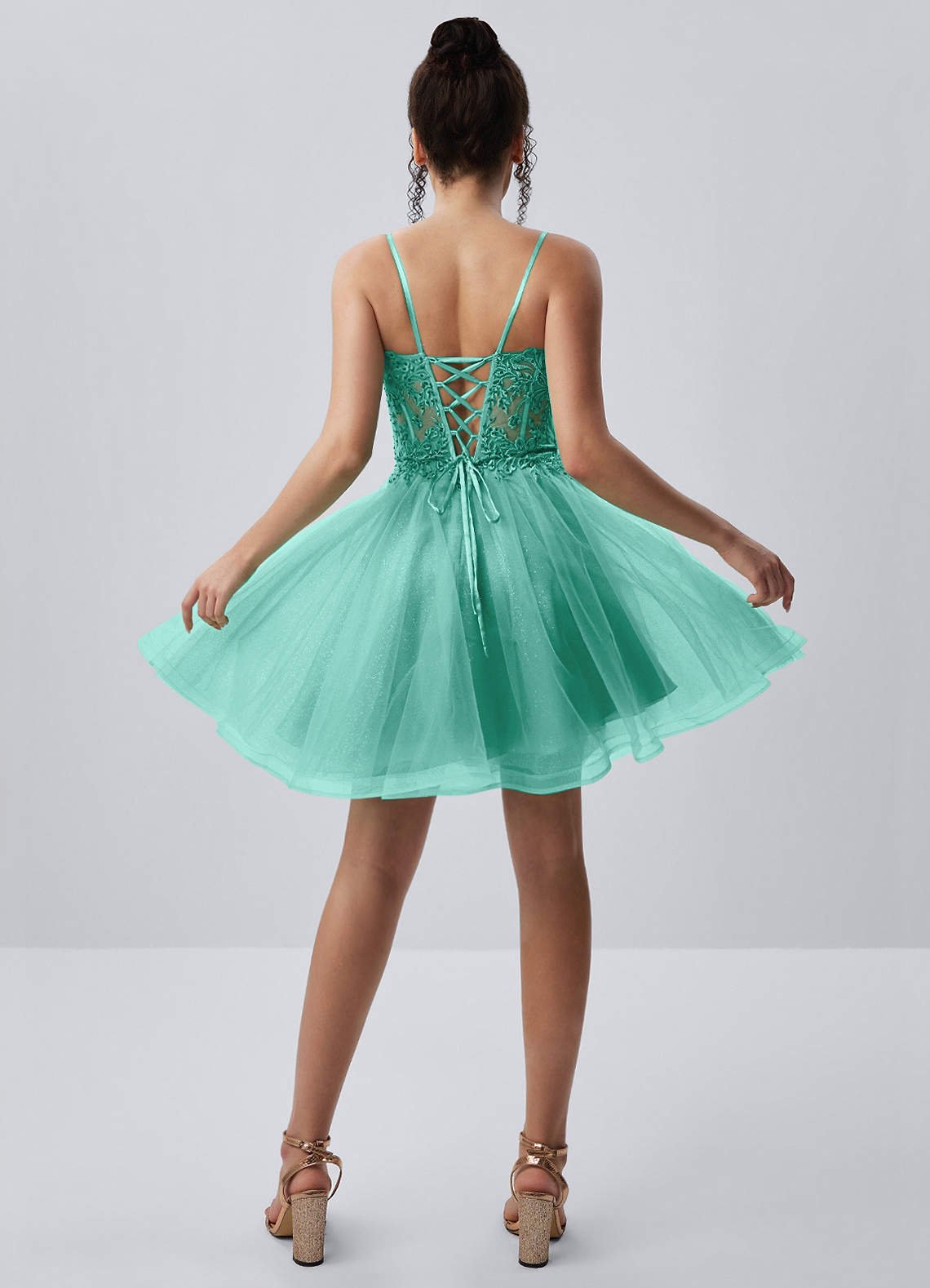 Thalassienne A-Line Mini Corset Glitter Tulle Prom Dress in Light Green