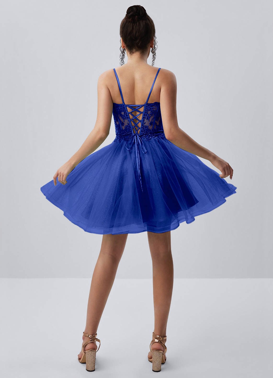 Thalassienne A-Line Mini Corset Glitter Tulle Prom Dress in Royal Blue