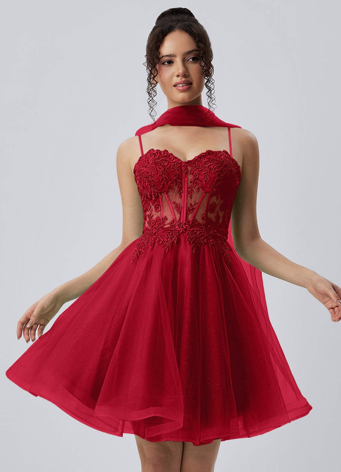 Thalassienne A-Line Mini Corset Glitter Tulle Prom Dress in champagne