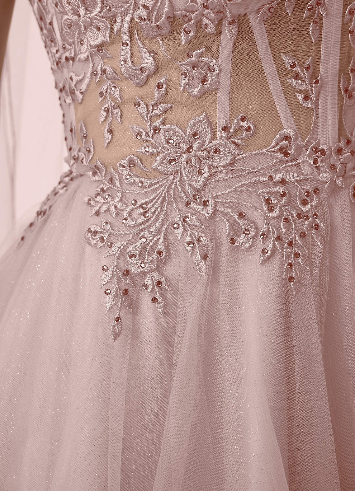 Thalassienne A-Line Mini Corset Glitter Tulle Prom Dress in Dusty Pink