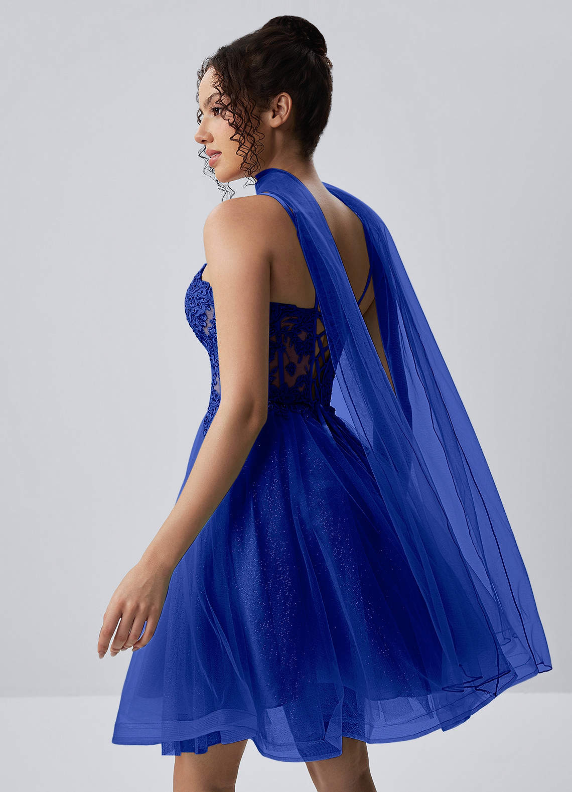 Thalassienne A-Line Mini Corset Glitter Tulle Prom Dress in Royal Blue