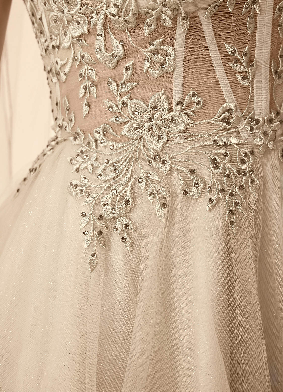Thalassienne A-Line Mini Corset Glitter Tulle Prom Dress in champagne