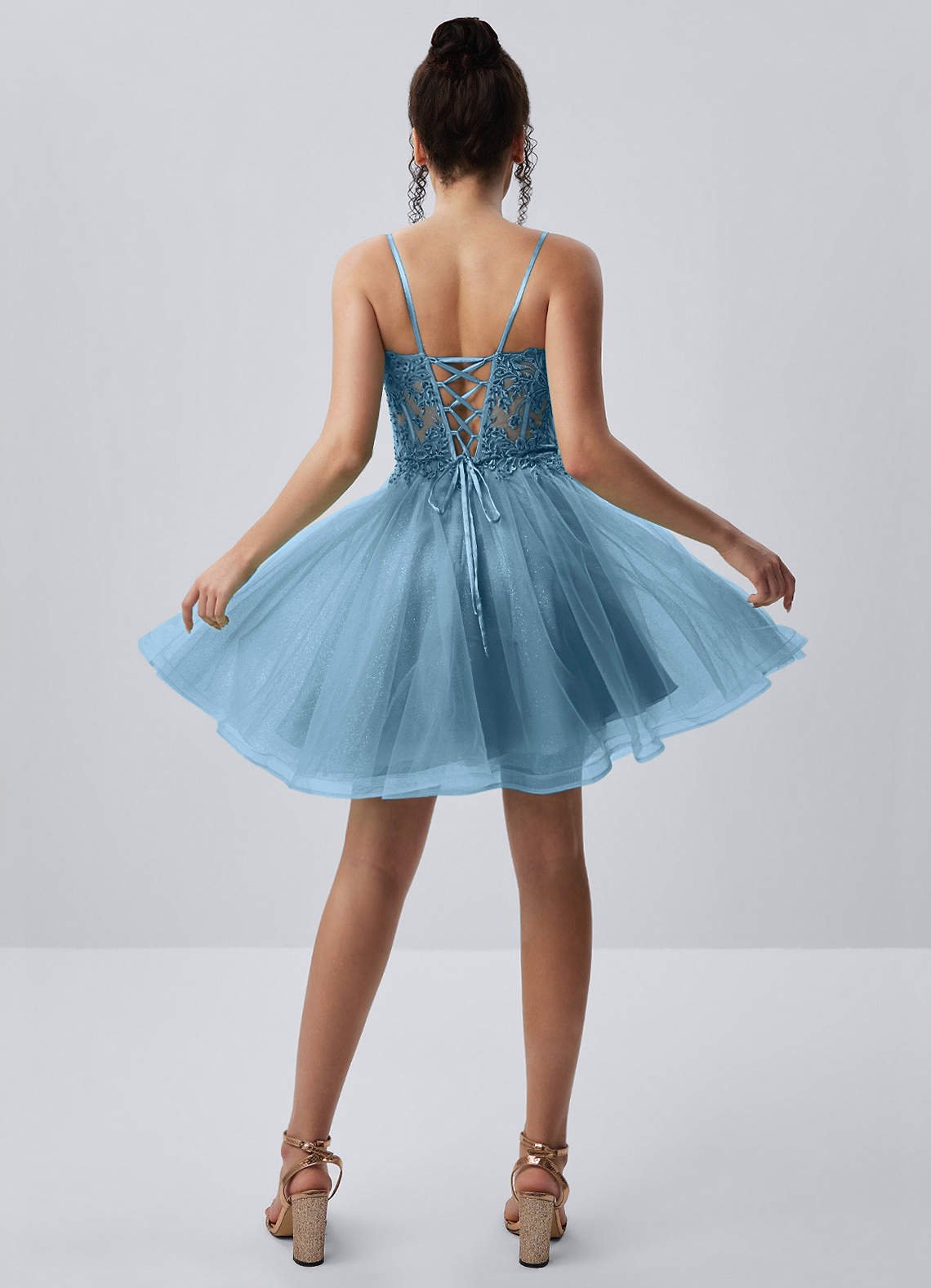 Thalassienne A-Line Mini Corset Glitter Tulle Prom Dress in Sky Blue